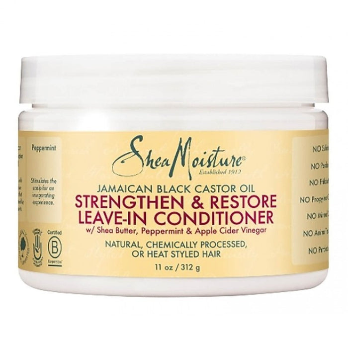 Après-shampoing sans rinçage Shea Moisture Strengthen & Restore à l'huile de ricin noire de Jamaïque 312 g