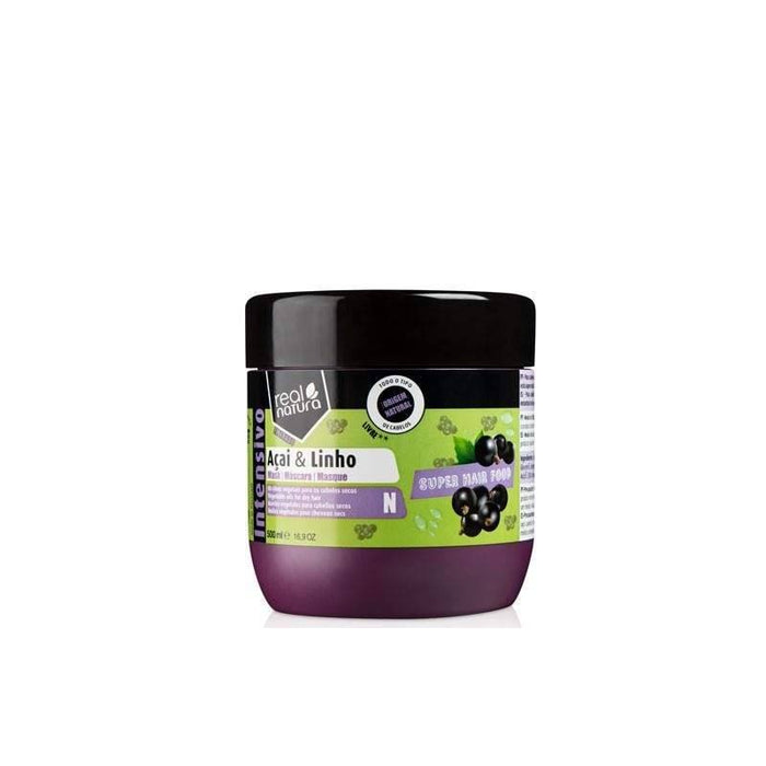 Real Natura Super Hair Food Açaî e Linho Máscara 500ml - Curly Stop